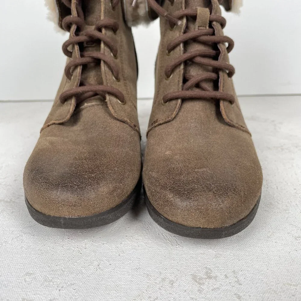 UGG Waterproof Zea Wedge Boots Womens 10 Brown Suede‎ Lace Up